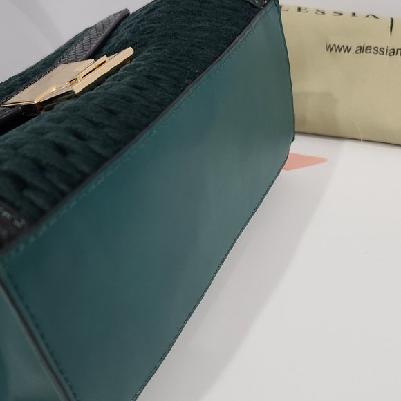 💜NEW  Alessia Massimo Green Velvet & Snake Bag NWTs - Picture 15 of 16